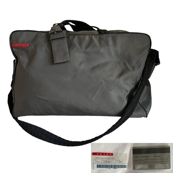 PRADA Mens Tessuto Travel Gym Weekend Duffle Boston Bag Grey - Picture 1 of 16